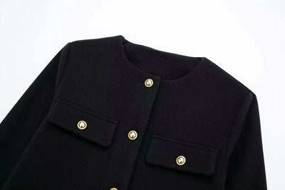 Women’s Cropped Wool Jacket - Button Pocket Detail Blazer