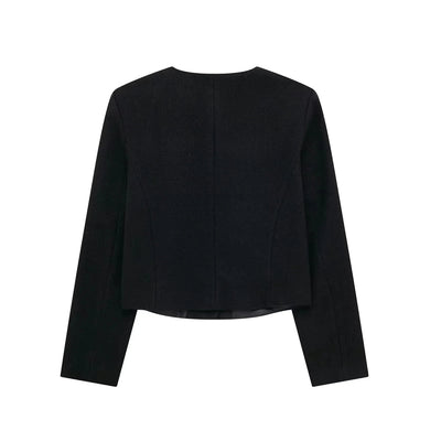 Women’s Cropped Wool Jacket - Button Pocket Detail Blazer