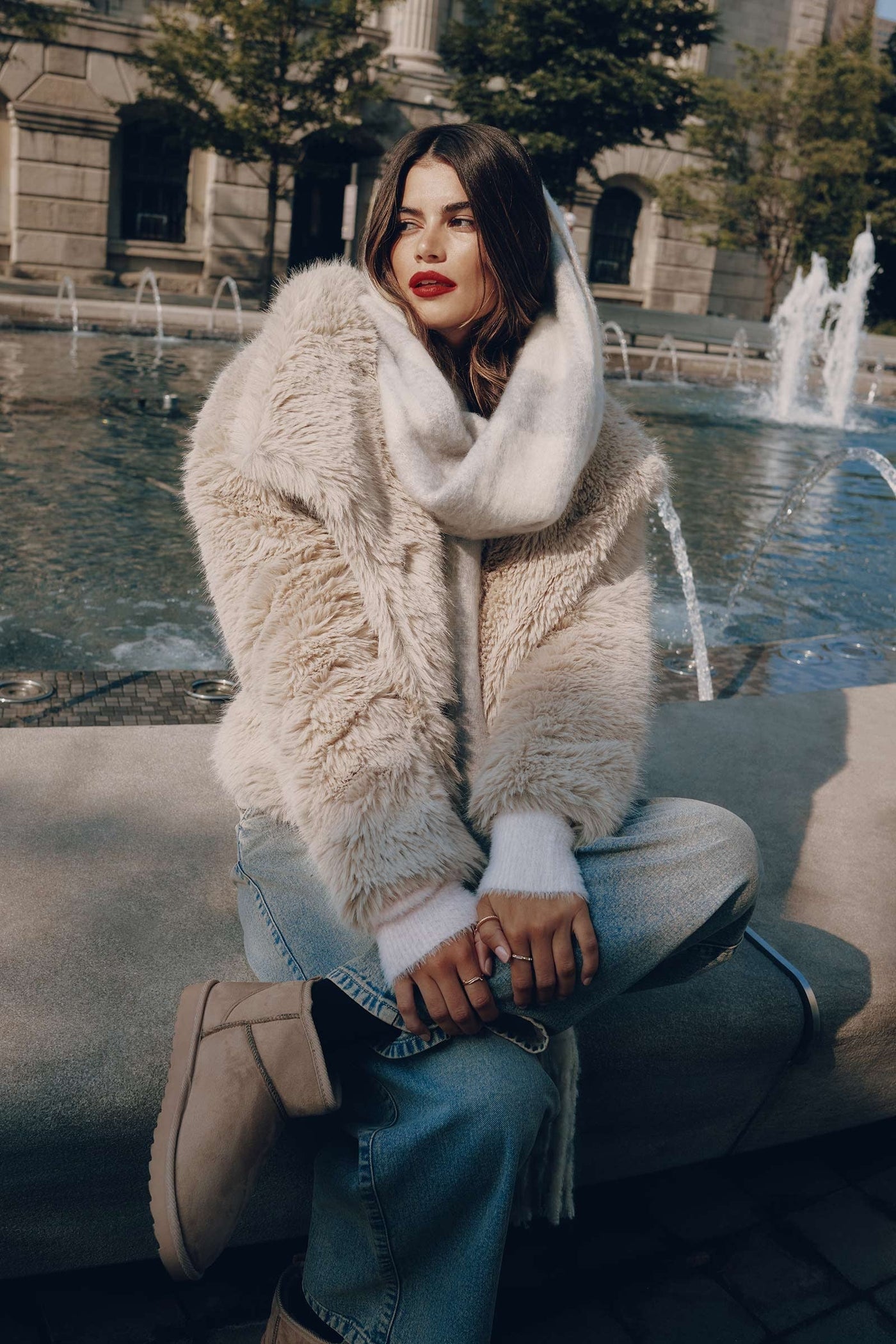 Women’s Faux Fur Oversized Jacket - Plush Lapel Winter Coat