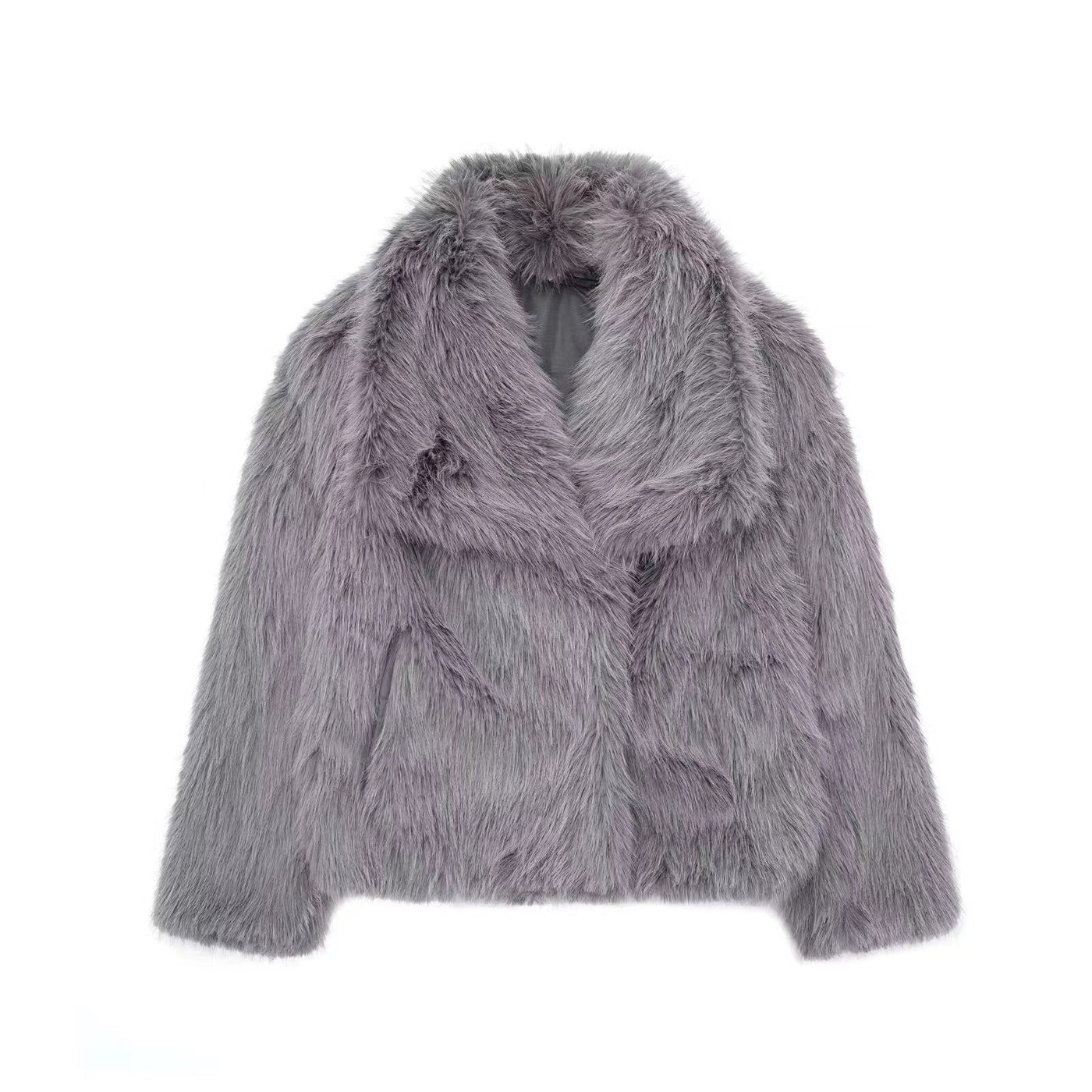 Women’s Faux Fur Oversized Jacket - Plush Lapel Winter Coat