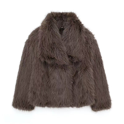 Women’s Faux Fur Oversized Jacket - Plush Lapel Winter Coat