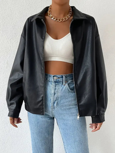 Women’s Faux Leather Zip-Up Jacket