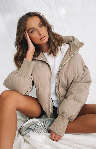 Women’s Short Puffer Jacket - Oversized Zip-Up Jacket
