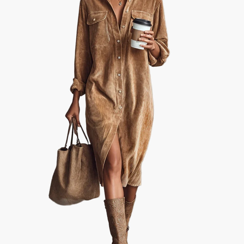 Dam Skjortklänning Midi – Avslappnad och Elegant för Vardagsbruk