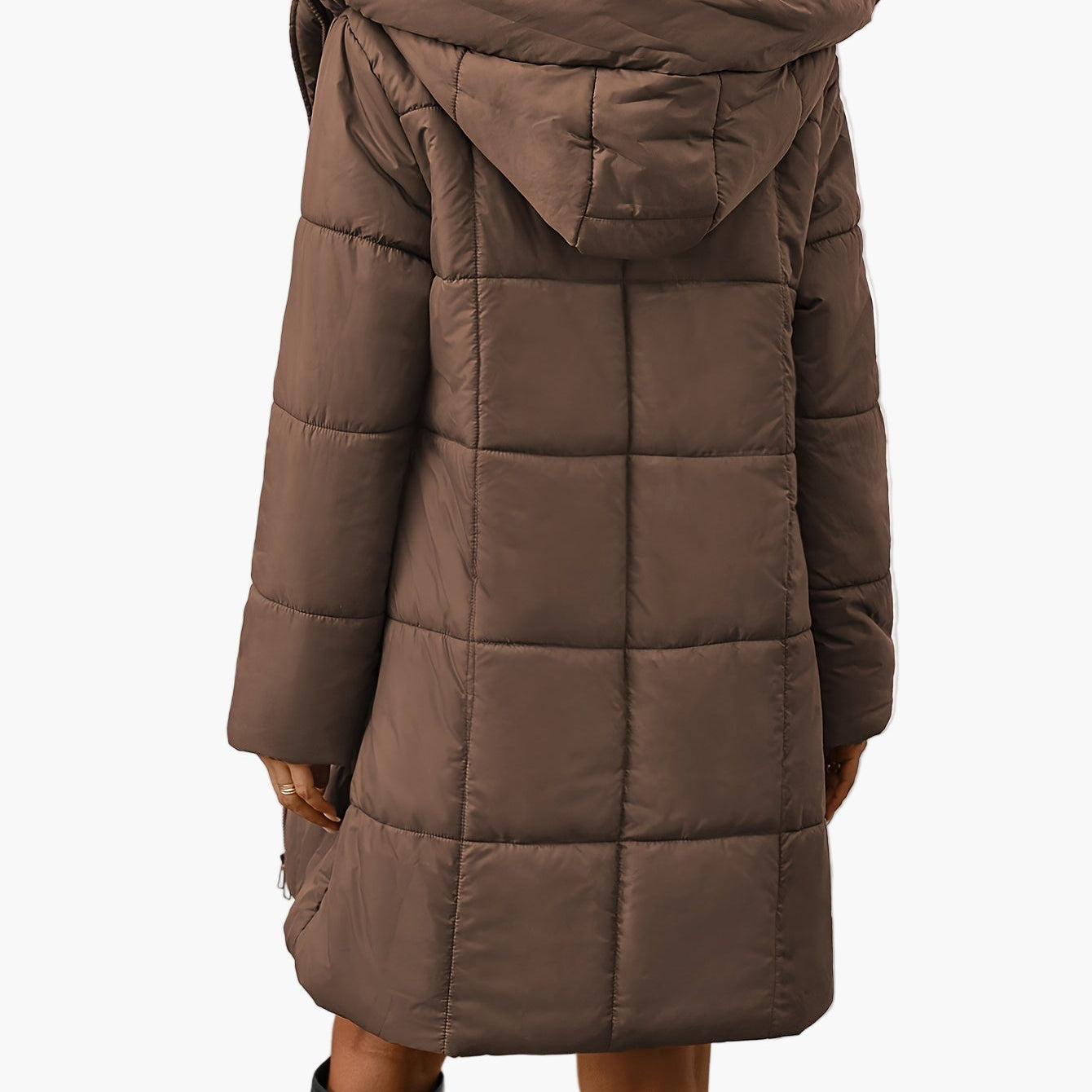 Dam Vadderad Vinterjacka Lång Med Huva – Trendig och Varm För Kallare Dagar