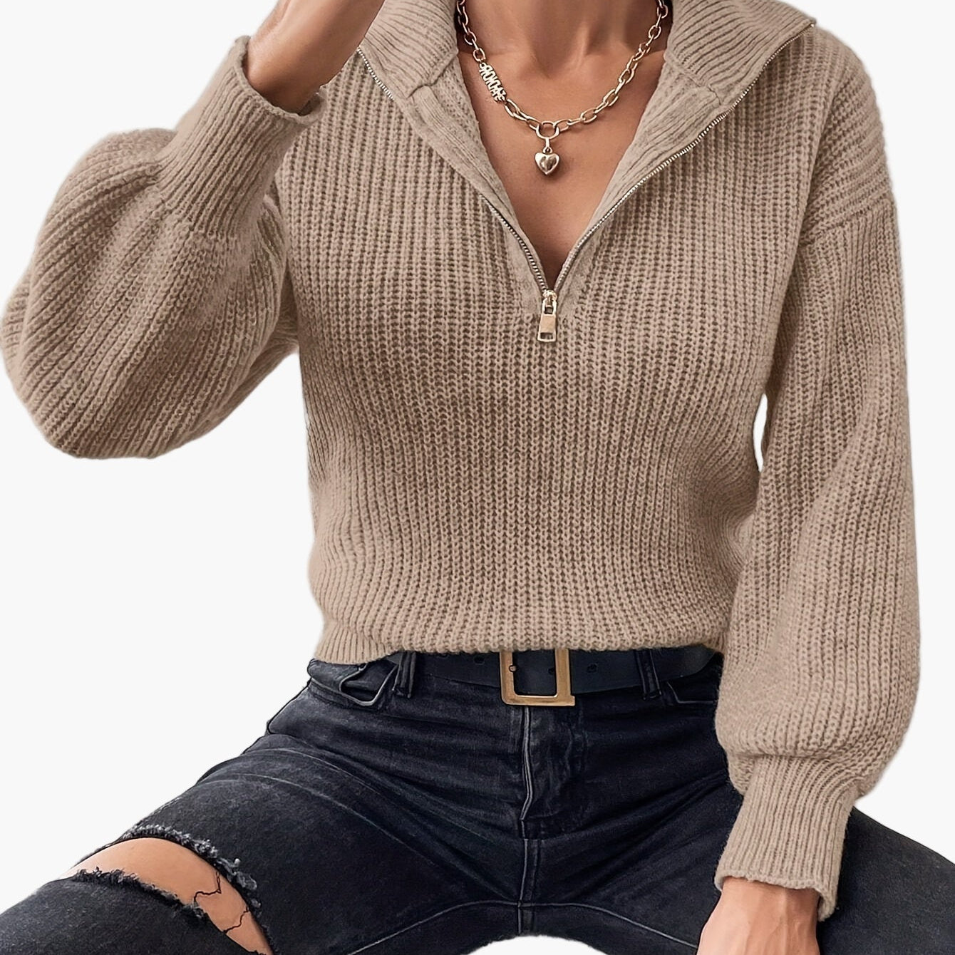 Damtröja med dragkedja och elegant stil för vardagsbruk