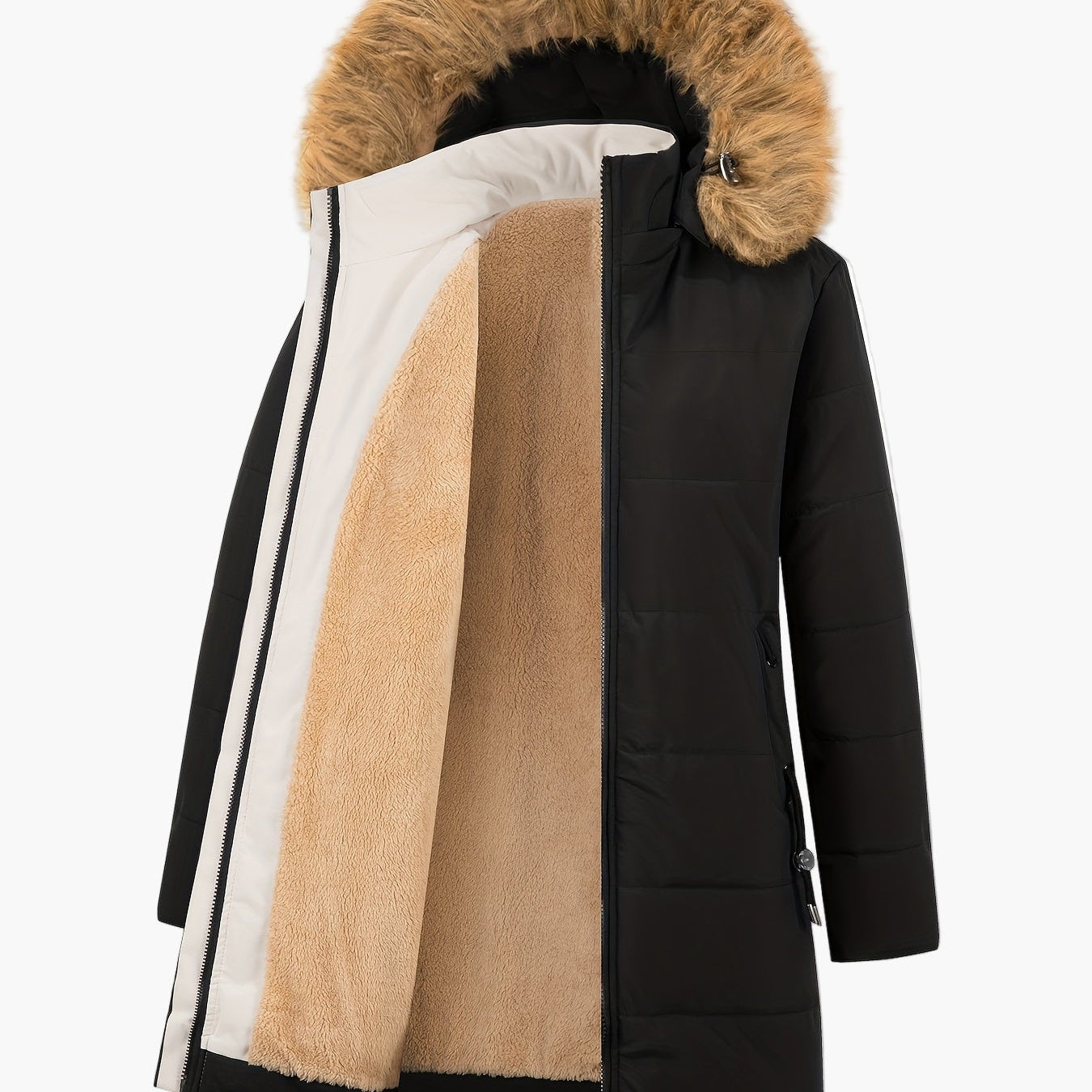 Dam Parkas Vinterjacka med Fuskpäls – Elegant och Varm för Kallt Väder