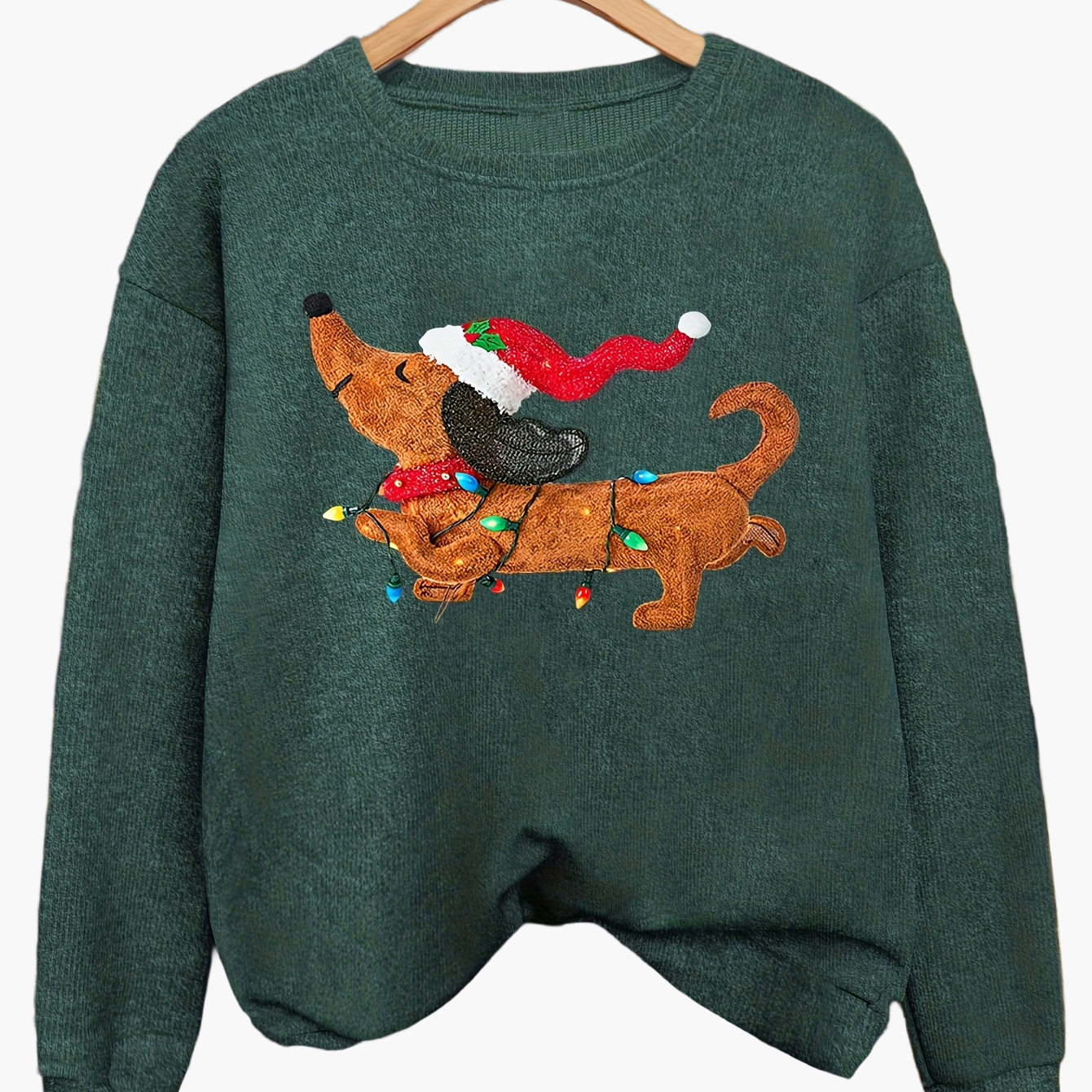 Damtröja med julmotiv och tax – julig och avslappnad stickad pullover