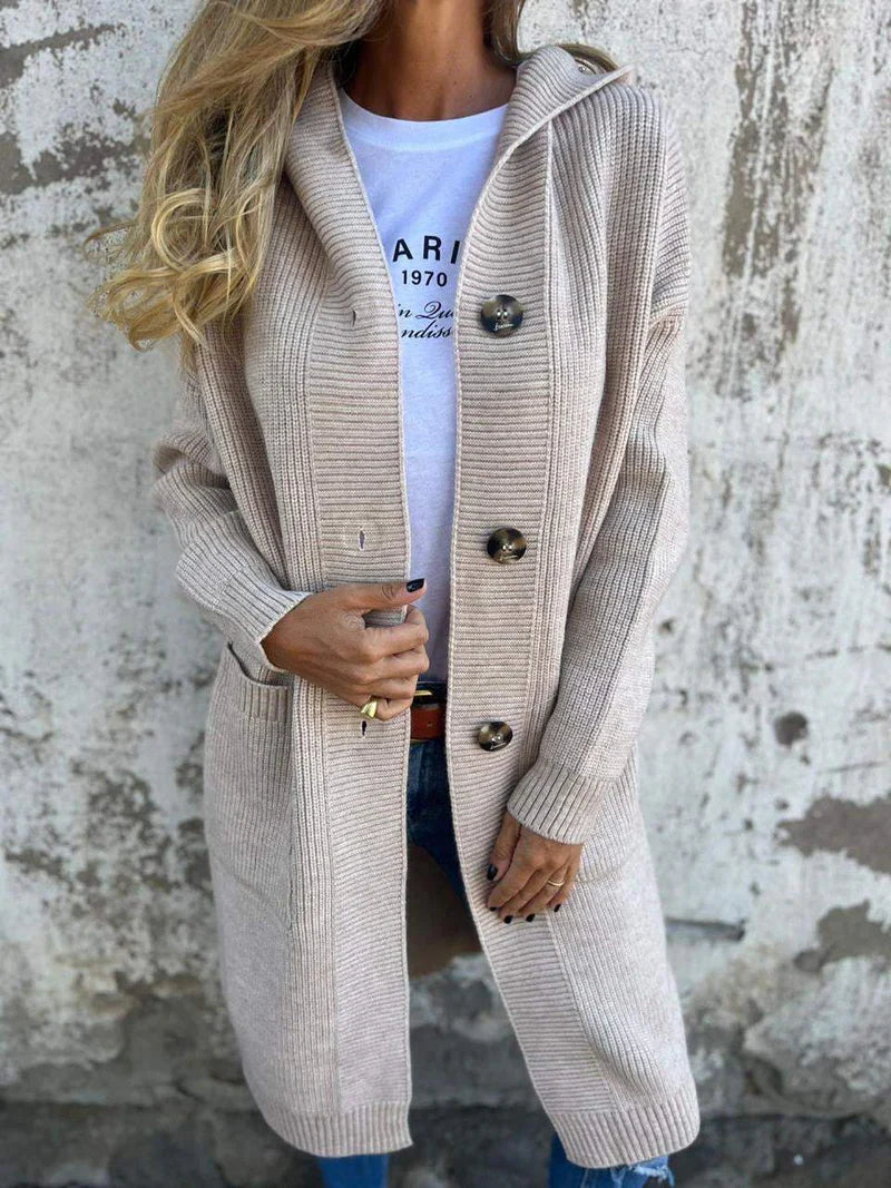 Women’s Longline Ribbed Knit Cardigan – Front Buttons & Pockets