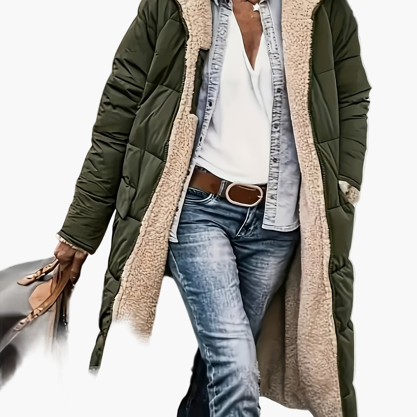 Dam lång quiltad vinterjacka med huva – vardagsstil och värme för kalla dagar