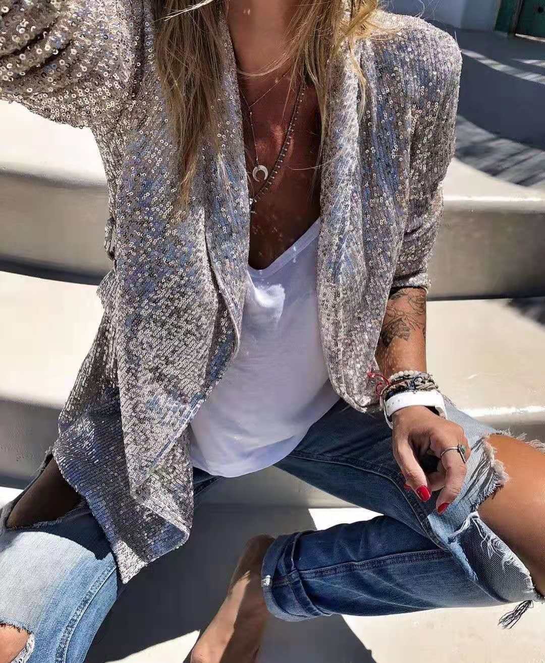 Alfred – Eleganta Blazer med Paljetter och Långa Ärmar