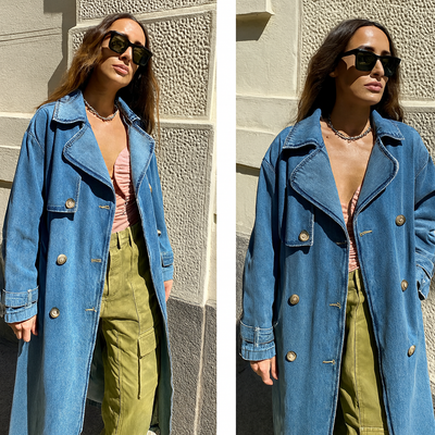 Classic Denim Trench Coat with Belt