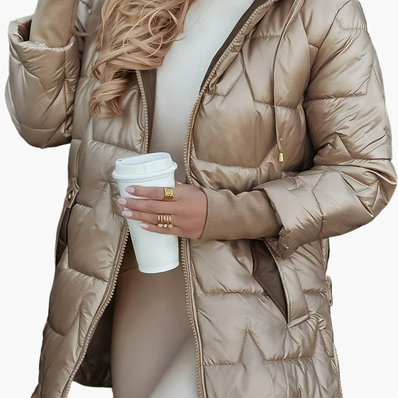 Dam vinterjacka med huva och dragkedja – elegant vardagsstil