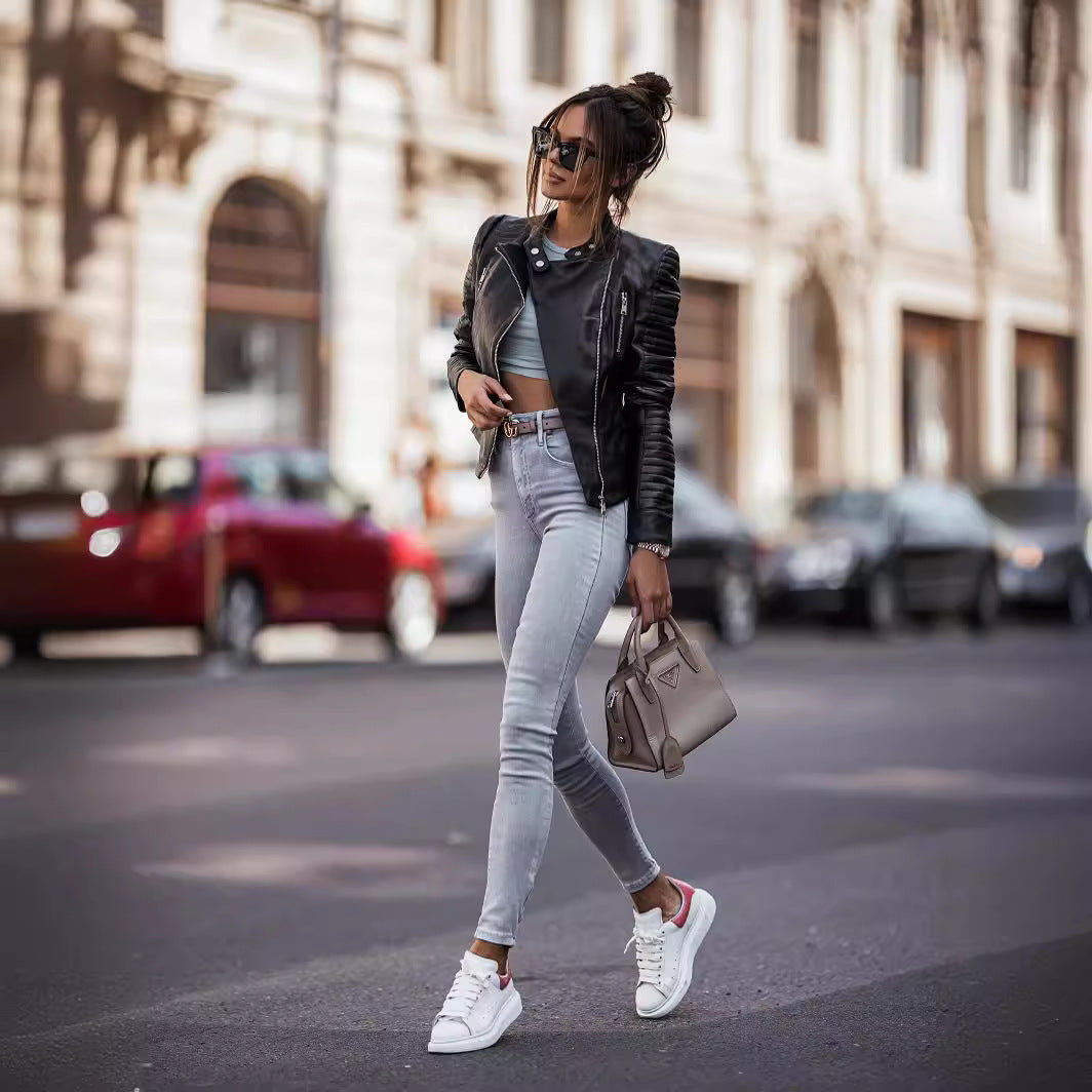 Rachael – Slim-fit Casual Svart Veganläderjacka