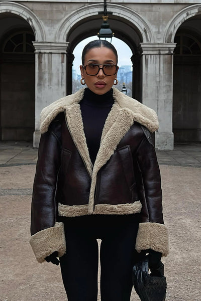 Women’s Faux-Suede Shearling Jacket – Oversized Fit