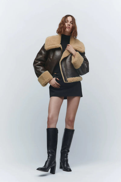 Women’s Faux-Suede Shearling Jacket – Oversized Fit