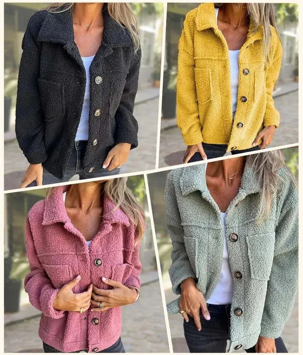 Women’s Sherpa Button-Up Jacket - Casual Warm Outerwear