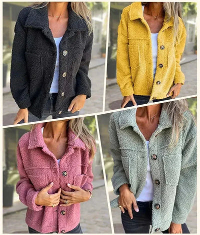 Women’s Sherpa Button-Up Jacket - Casual Warm Outerwear