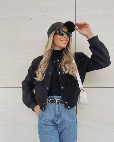 Women’s Cropped Utility Jacket - Casual Button-Up Outerwear