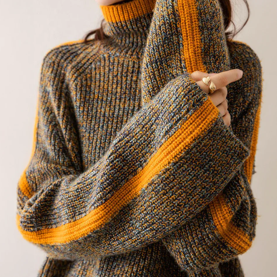 Women’s Oversized Turtleneck Knit Sweater - Casual Loose Pullover