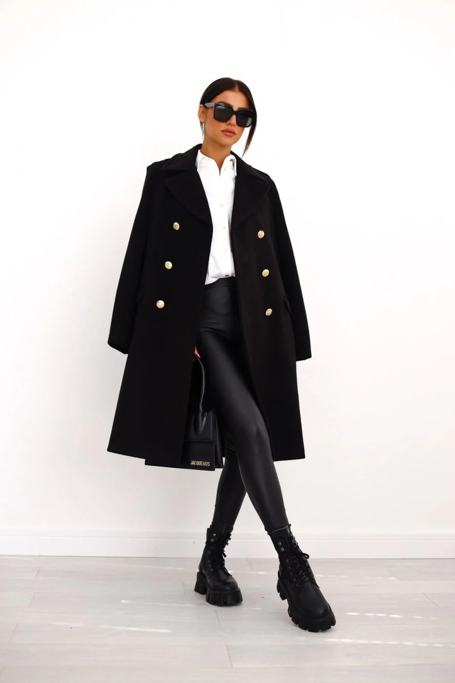 Women’s Double-Breasted Long Coat - Elegant Wool Blend Outerwear
