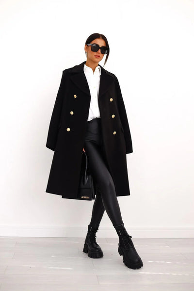 Women’s Double-Breasted Long Coat - Elegant Wool Blend Outerwear