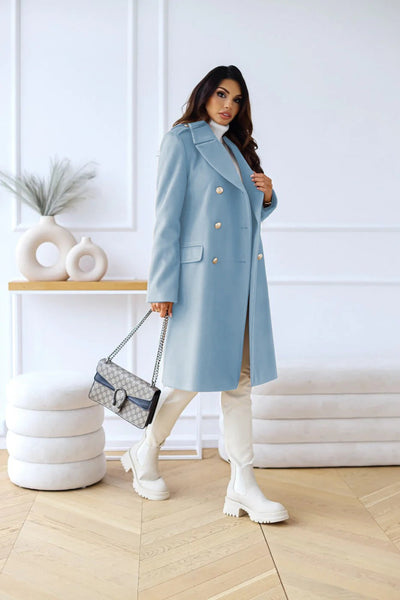 Women’s Double-Breasted Long Coat - Elegant Wool Blend Outerwear