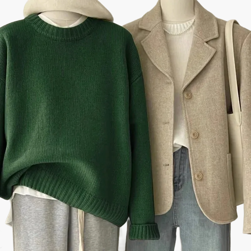 Damkläder – Avslappnad Japansk Stil Stickad Tröja och Kavajset för Vardagsbruk