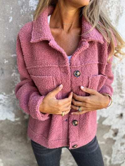 Women’s Sherpa Button-Up Jacket - Casual Warm Outerwear