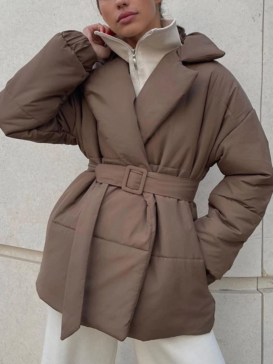 Tailored Belted Puffer Coat