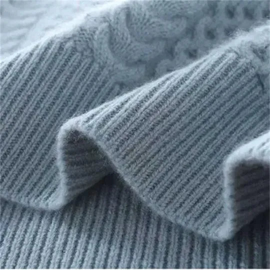 Women’s Blue Cable Knit Turtleneck Sweater - Chunky Winter Pullover