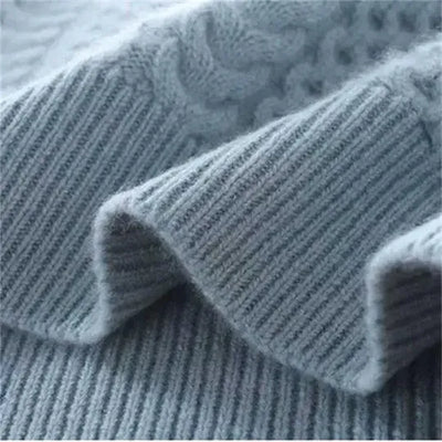 Women’s Blue Cable Knit Turtleneck Sweater - Chunky Winter Pullover