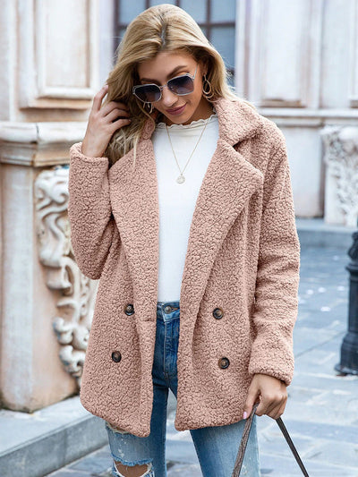 Women’s Oversized Teddy Coat - Casual Winter Button Front