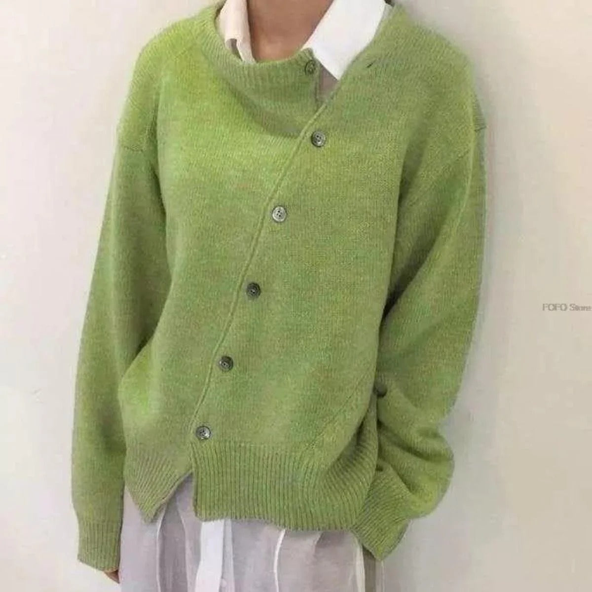 Women’s Asymmetric Button-Up Cardigan - Casual Knit Sweater