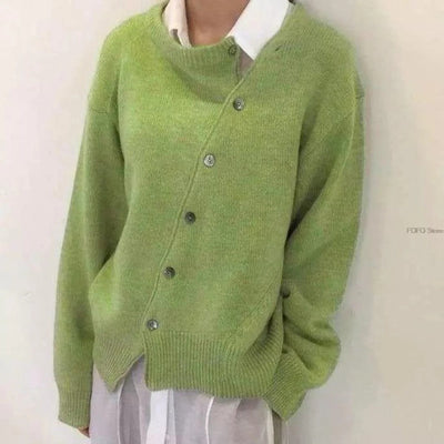 Women’s Asymmetric Button-Up Cardigan - Casual Knit Sweater