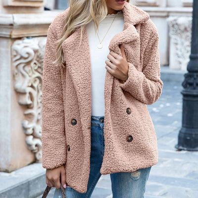 Women’s Oversized Teddy Coat - Casual Winter Button Front