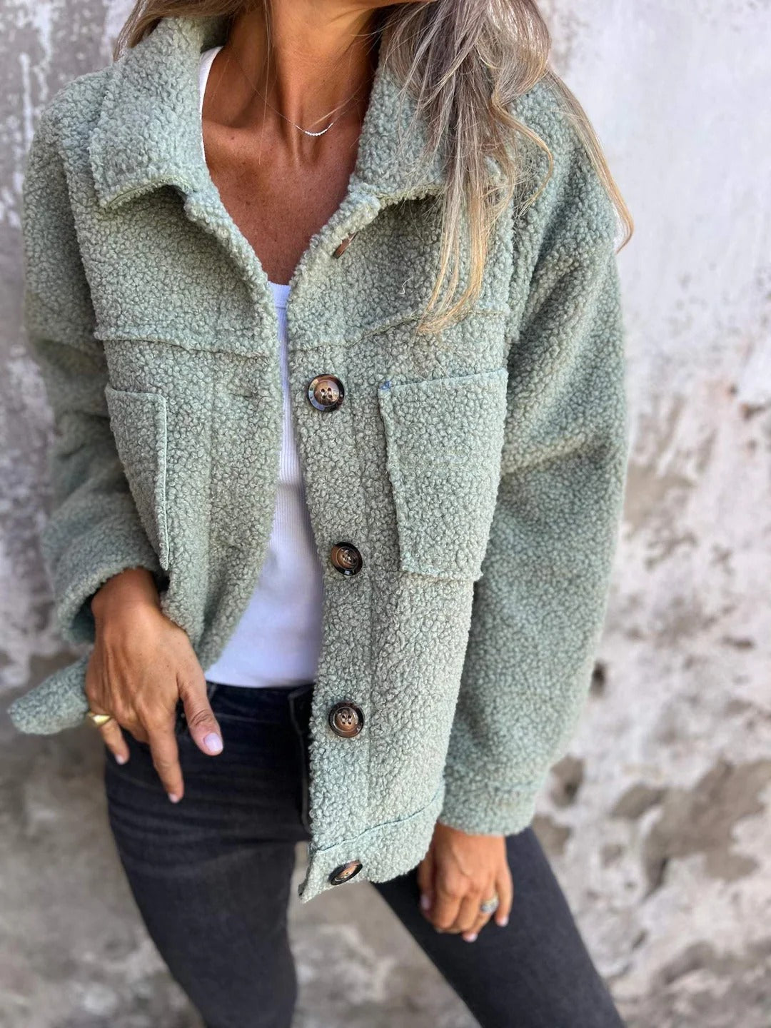Women’s Sherpa Button-Up Jacket - Casual Warm Outerwear