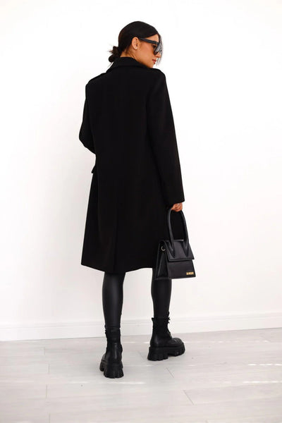Women’s Double-Breasted Long Coat - Elegant Wool Blend Outerwear