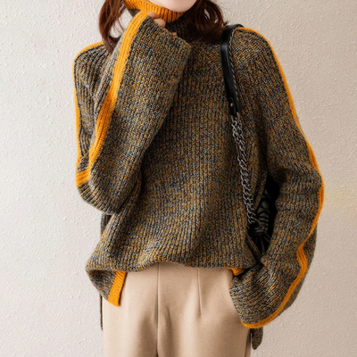 Women’s Oversized Turtleneck Knit Sweater - Casual Loose Pullover