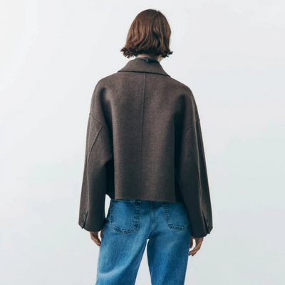 Women’s Cropped Wool Blend Jacket - Minimalist Button-Down Outerwear