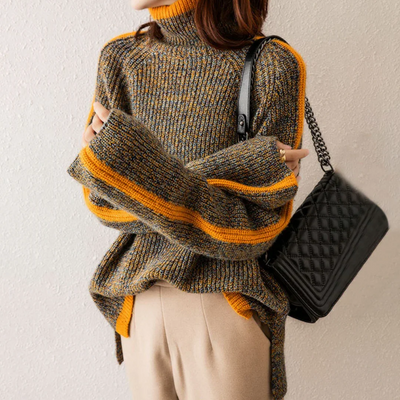 Women’s Oversized Turtleneck Knit Sweater - Casual Loose Pullover
