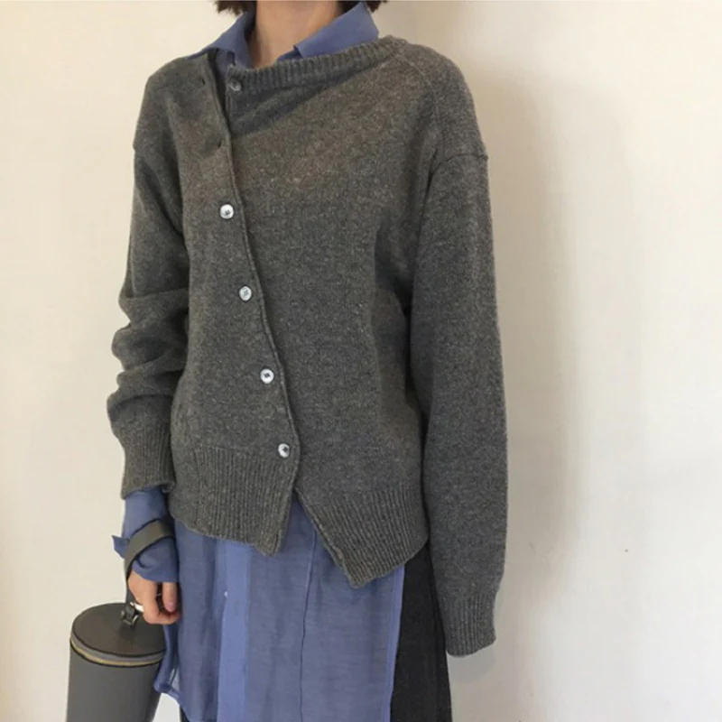 Women’s Asymmetric Button-Up Cardigan - Casual Knit Sweater