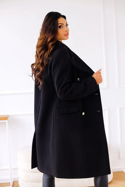 Women’s Double-Breasted Long Coat - Elegant Wool Blend Outerwear
