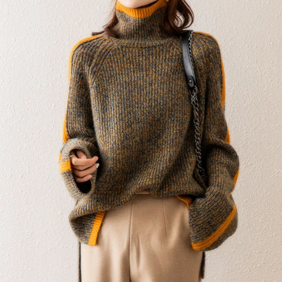 Women’s Oversized Turtleneck Knit Sweater - Casual Loose Pullover
