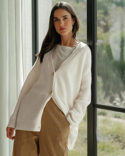 Women’s Oversized Button-Front Cardigan - Casual Knit Sweater