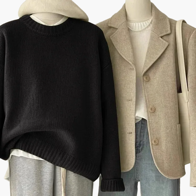 Damkläder – Avslappnad Japansk Stil Stickad Tröja och Kavajset för Vardagsbruk