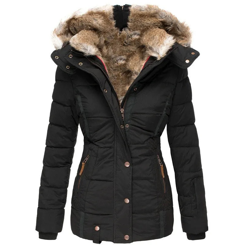 Women’s Hooded Puffer Jacket - Faux Fur Trim