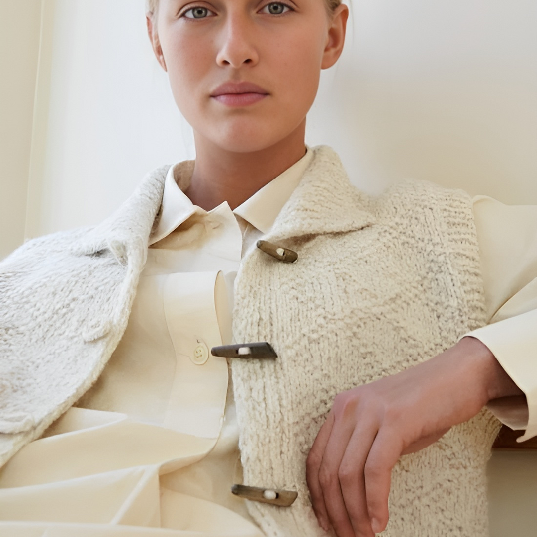Margaret – Kvinnors Stickad Västd med Hög Krage