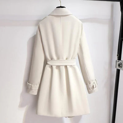 Women’s Cropped Double-Breasted Trench Coat – Belted Waist & Structured